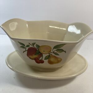 Teleflora Fruit Ceramic Cream Gravy Boat w/ Attached Underplate